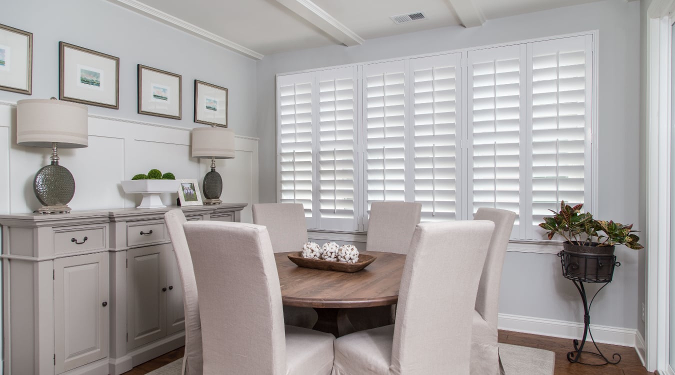 Plantation shutters in a dining room